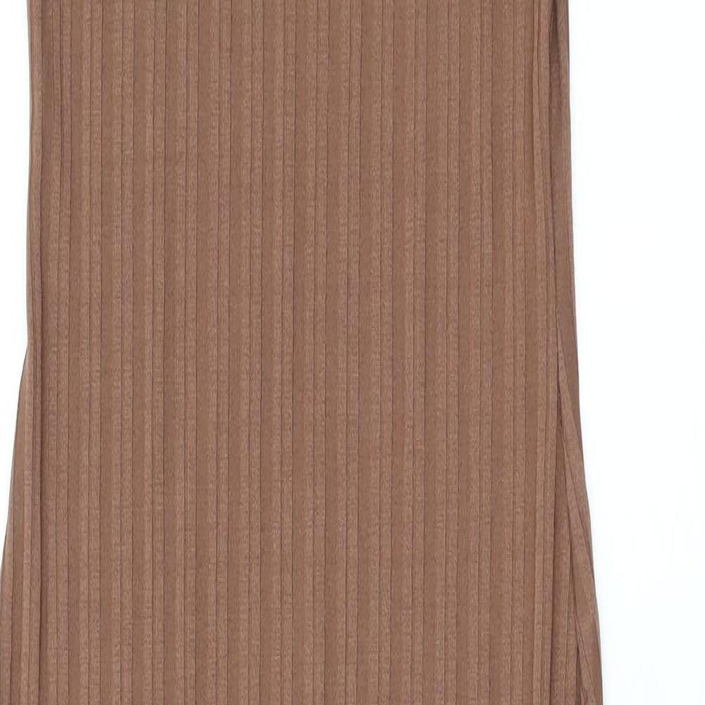 PRETTYLITTLETHING Womens Brown Polyester Maxi Size 8 Mock Neck Pullover