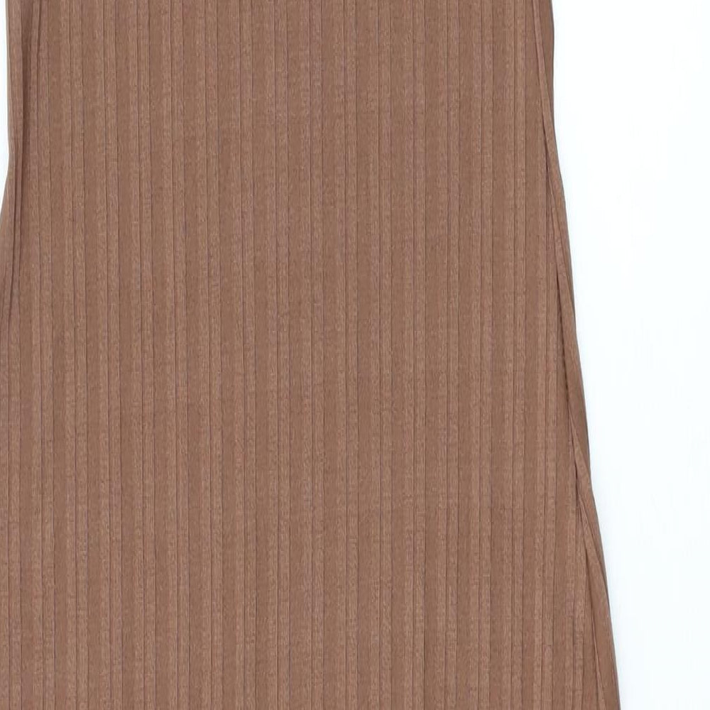 PRETTYLITTLETHING Womens Brown Polyester Maxi Size 8 Mock Neck Pullover