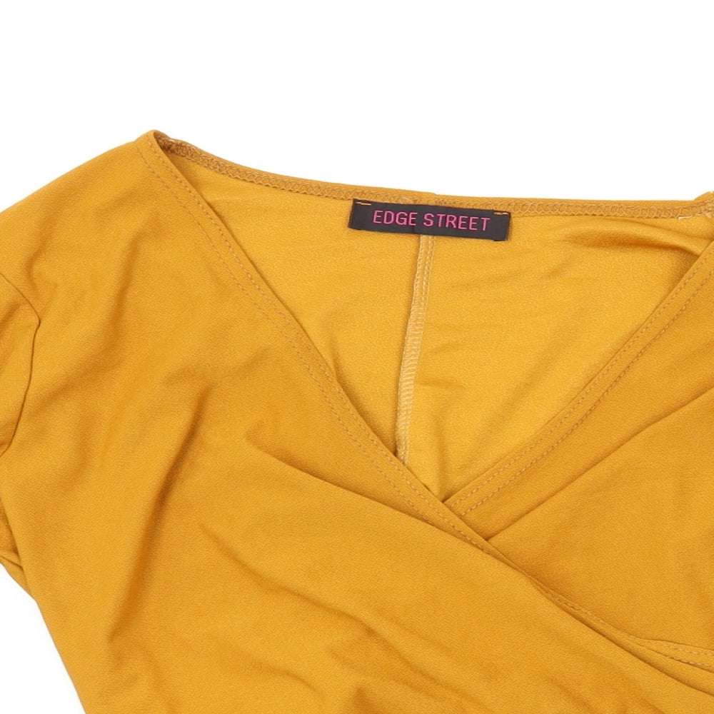 Edge Street Womens Yellow Polyester Wrap Blouse Size 10 V-Neck