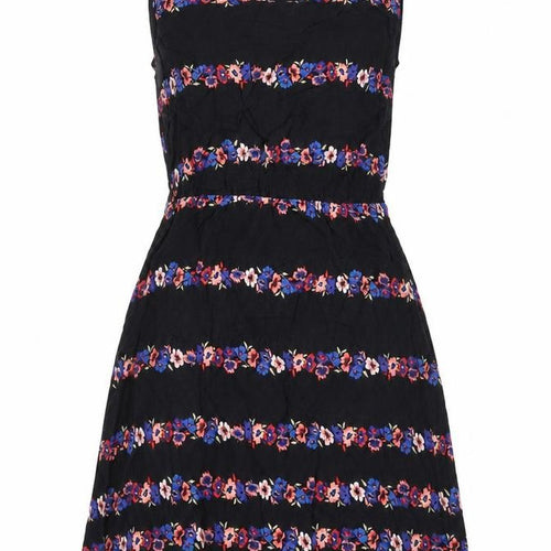 Internacionale Womens Black Floral Viscose A-Line Size 8 Round Neck Button