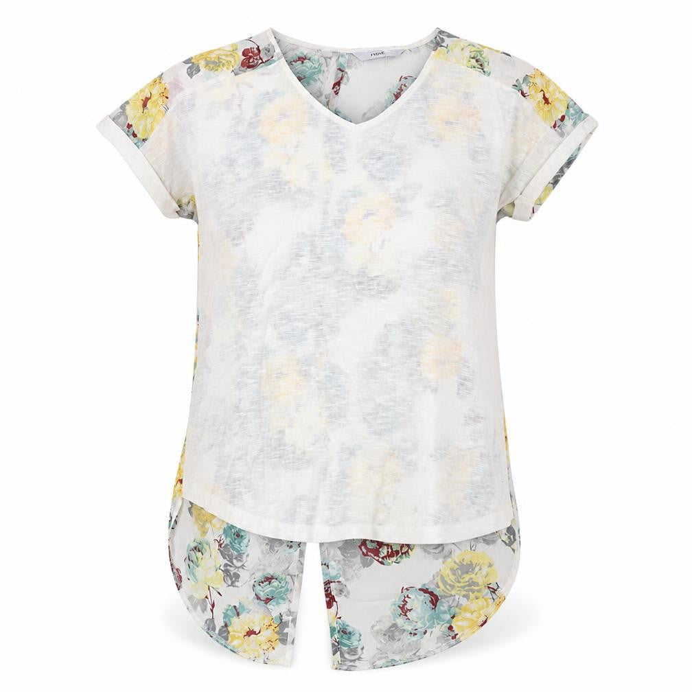 Next Womens White Floral Polyester Basic T-Shirt Size 8 V-Neck