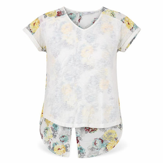 Front view of Next women’s white floral polyester basic t-shirt, size UK 8, v-neck