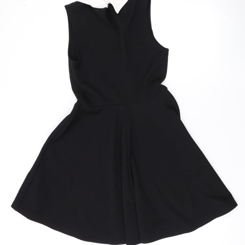 New Look Womens Black Polyester Skater Dress Size 10 Collared Button