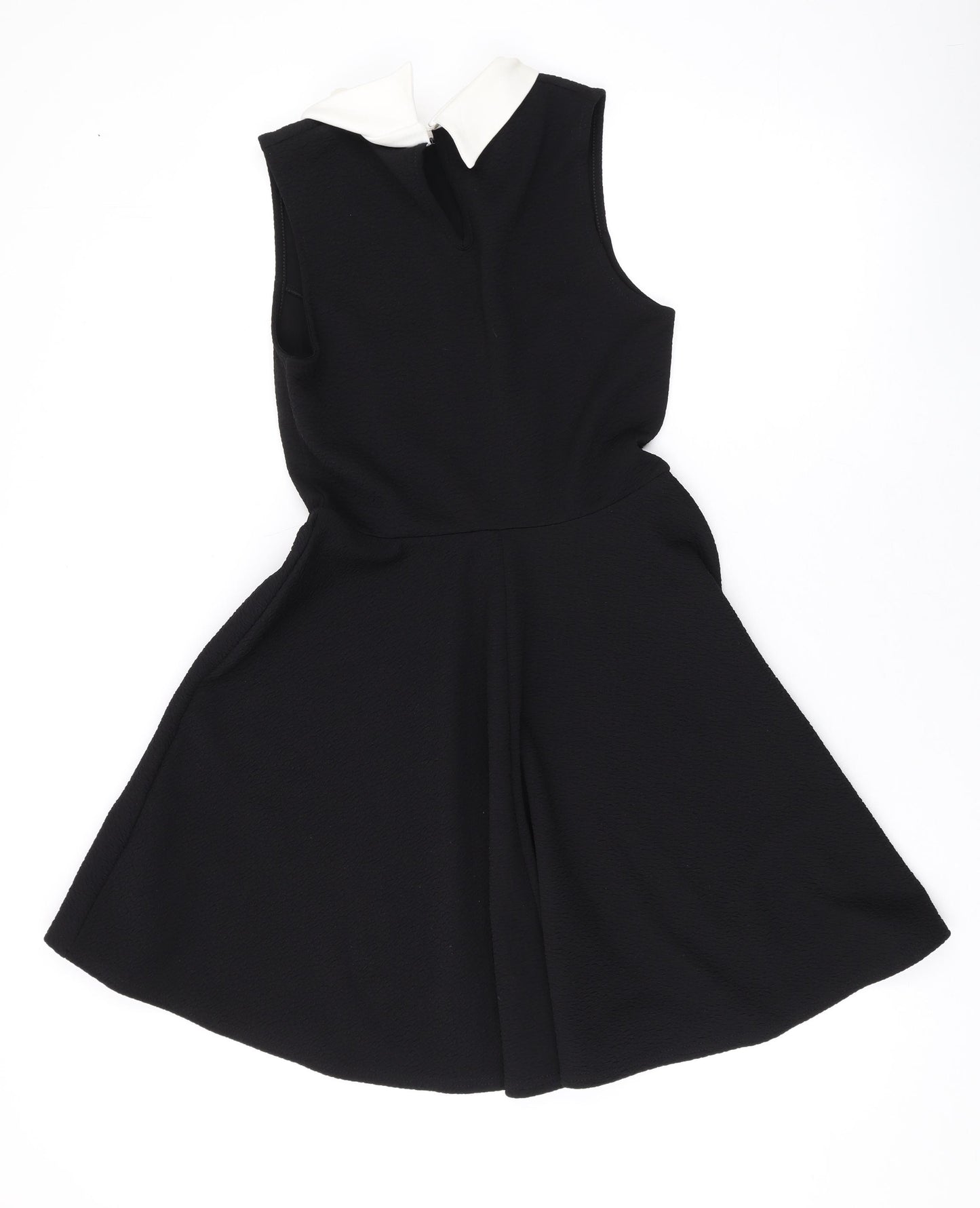 New Look Womens Black Polyester Skater Dress Size 10 Collared Button