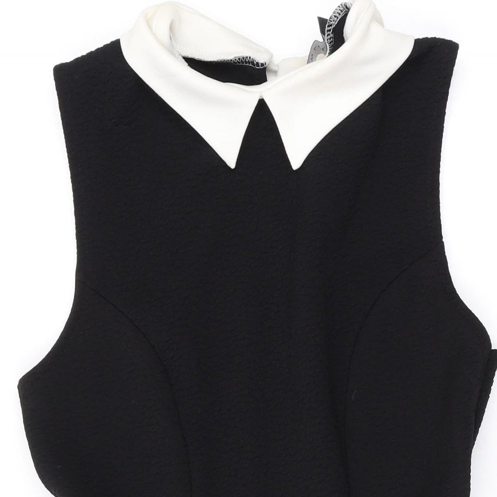 New Look Womens Black Polyester Skater Dress Size 10 Collared Button