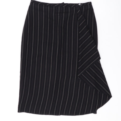 NEXT Womens Black Striped Polyester A-Line Skirt Size 10 Zip