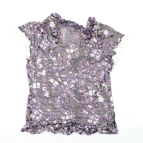 Per Una Womens Purple Geometric Cotton Basic T-Shirt Size 14 V-Neck