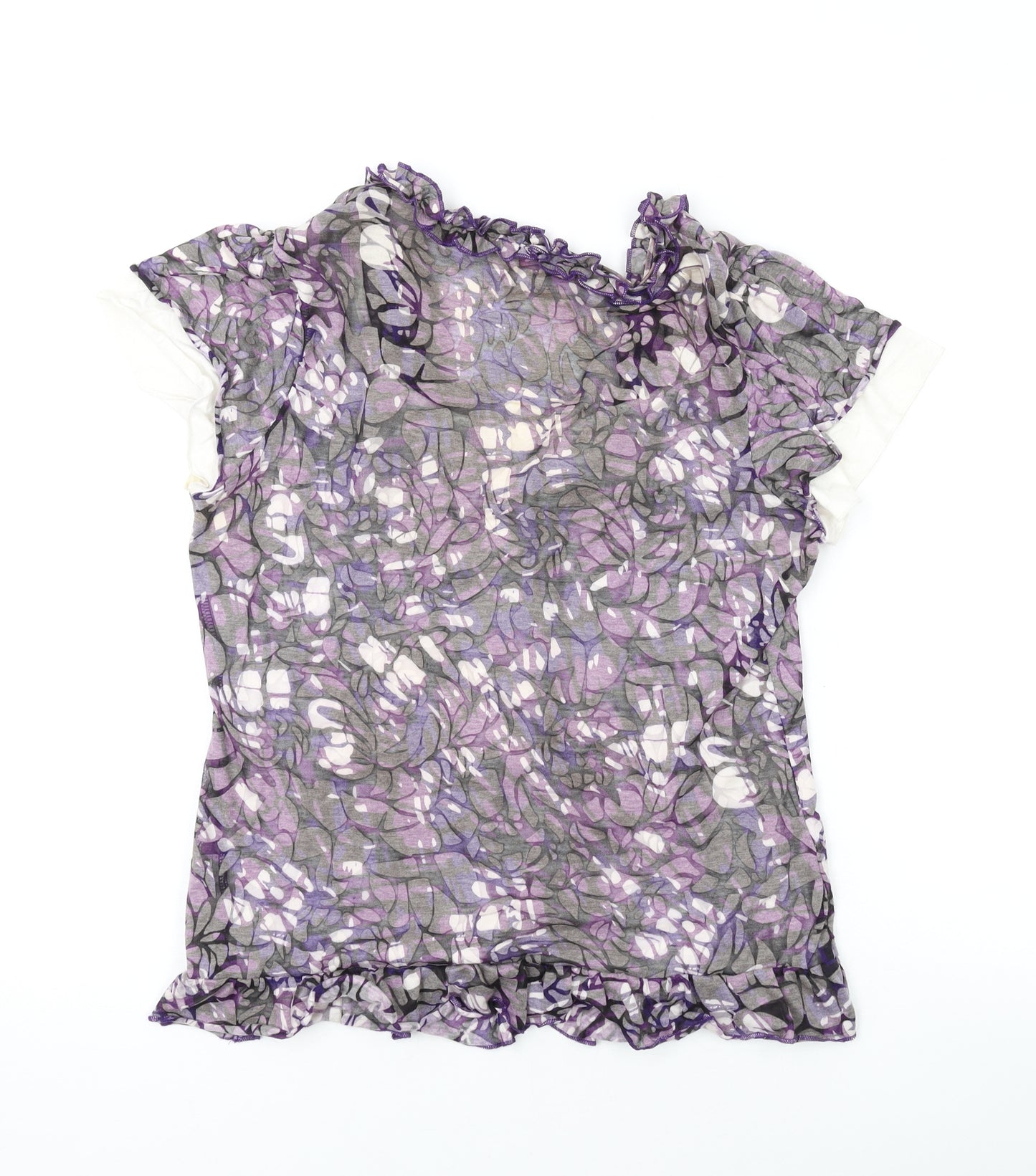 Per Una Womens Purple Geometric Cotton Basic T-Shirt Size 14 V-Neck