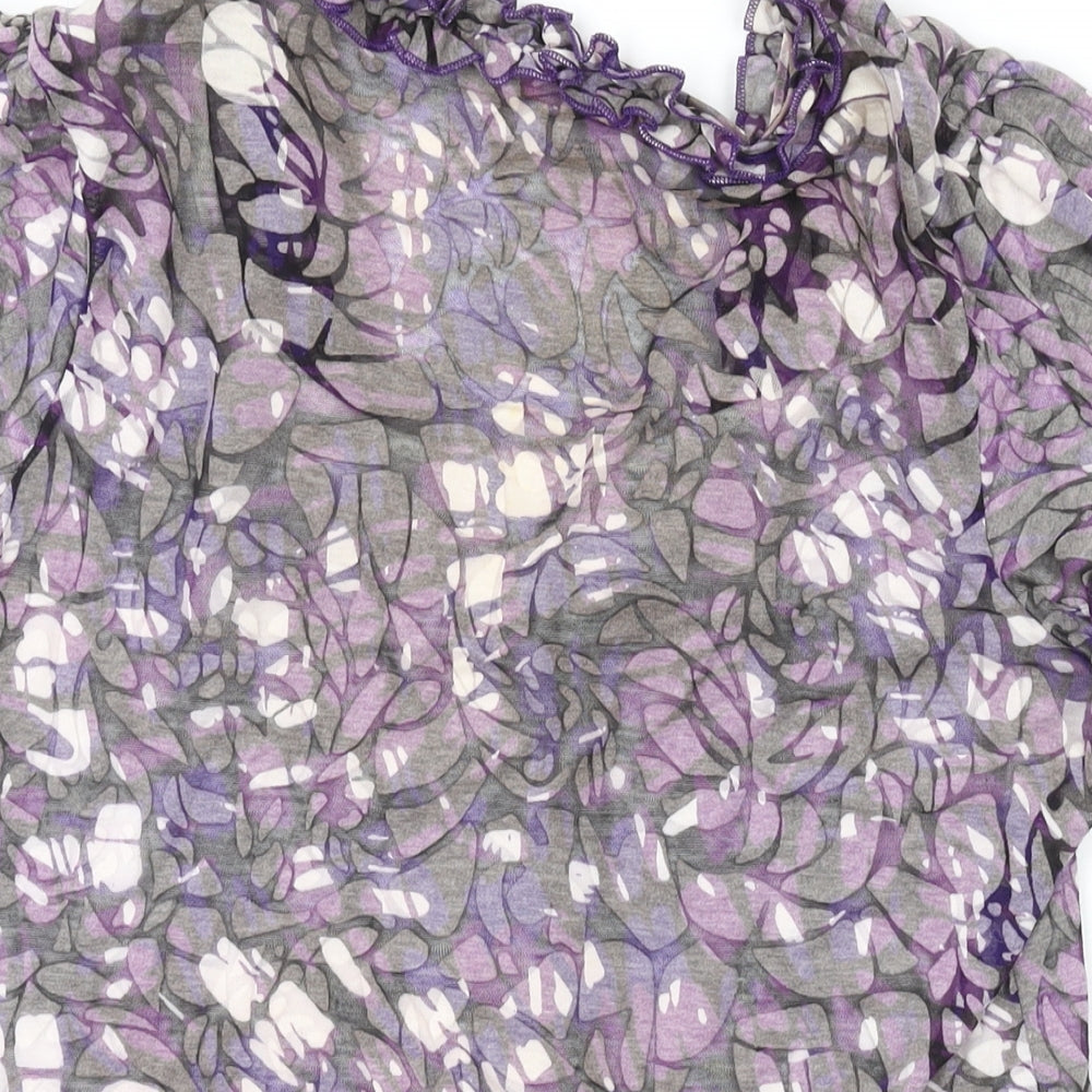 Per Una Womens Purple Geometric Cotton Basic T-Shirt Size 14 V-Neck