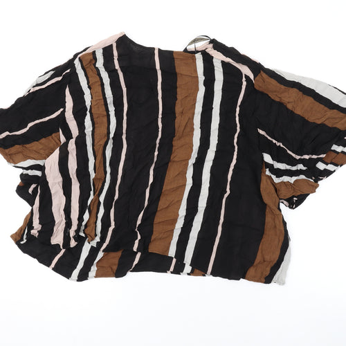 Zara Womens Brown Striped Viscose Basic Blouse Size L Round Neck