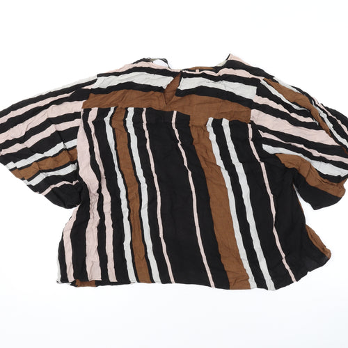 Zara Womens Brown Striped Viscose Basic Blouse Size L Round Neck
