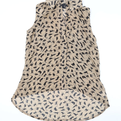 AX Paris Womens Brown Geometric Polyester Basic Blouse Size 10 Collared - Cat print