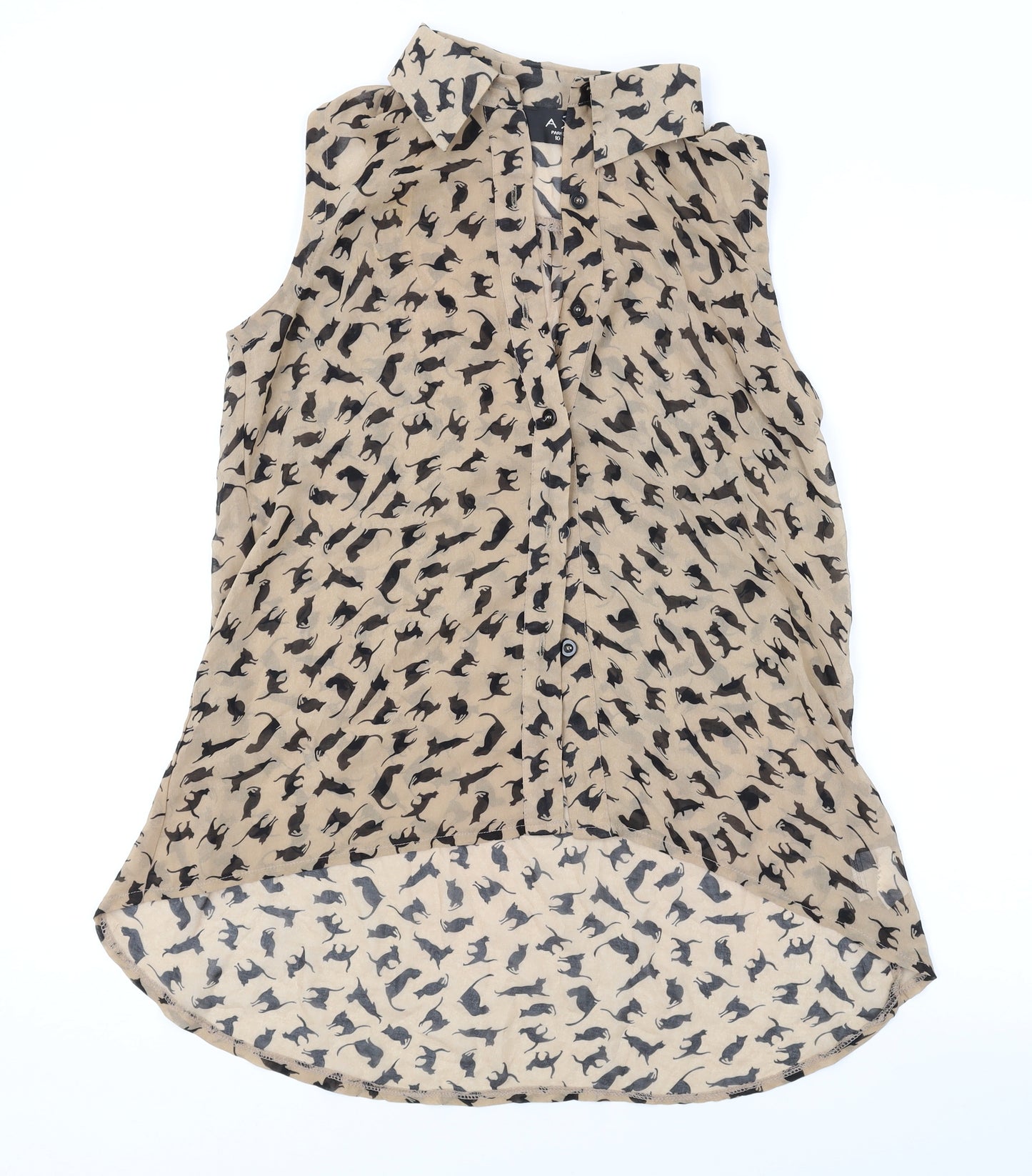 AX Paris Womens Brown Geometric Polyester Basic Blouse Size 10 Collared - Cat print
