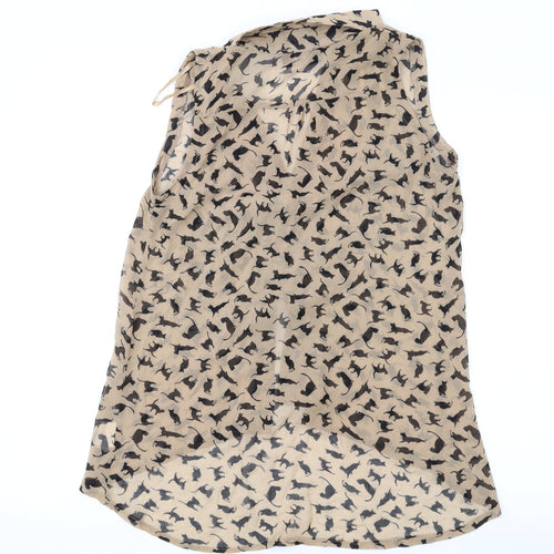 AX Paris Womens Brown Geometric Polyester Basic Blouse Size 10 Collared - Cat print