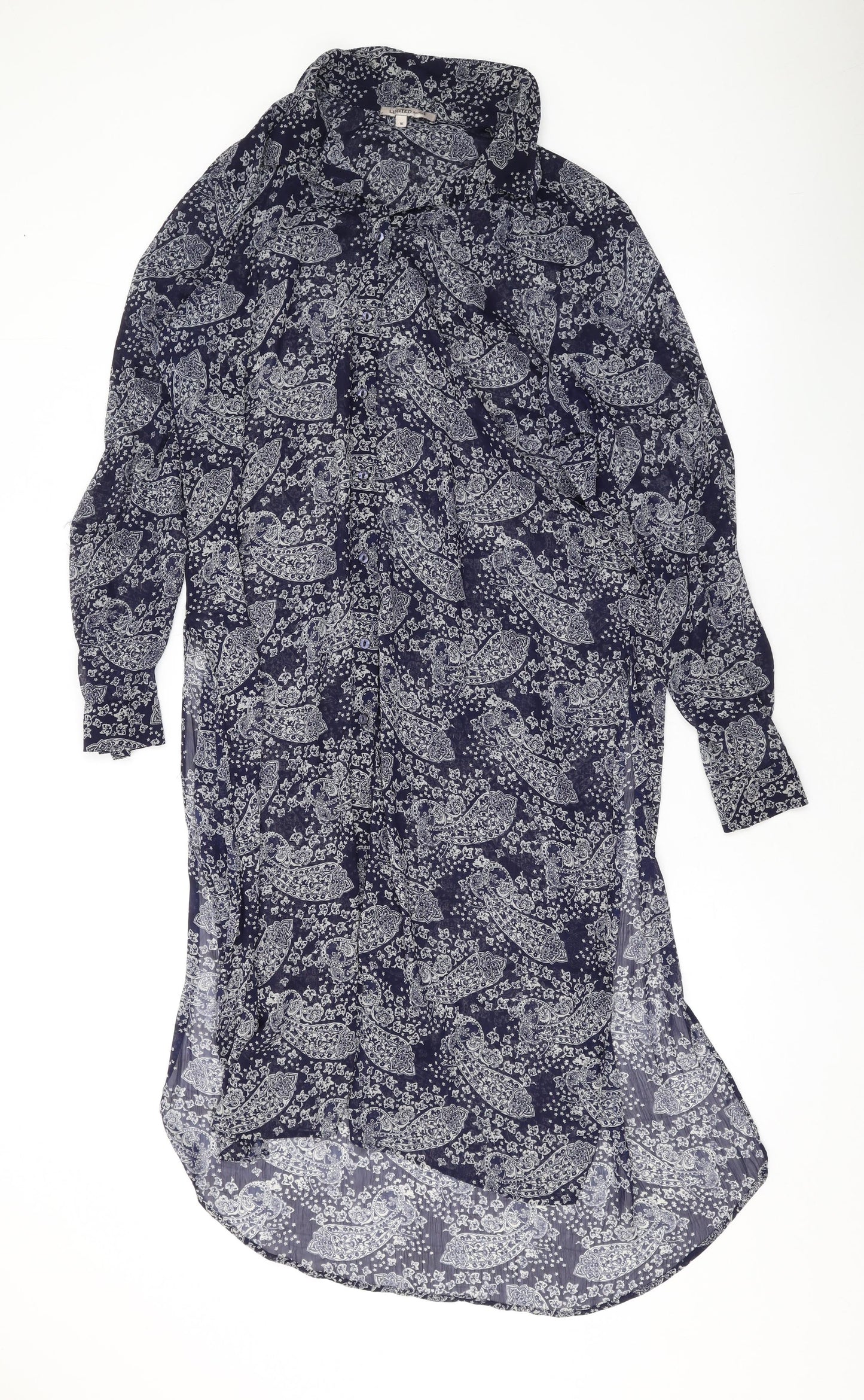 Marks and Spencer Womens Blue Geometric Polyester Shirt Dress Size 16 Collared Button
