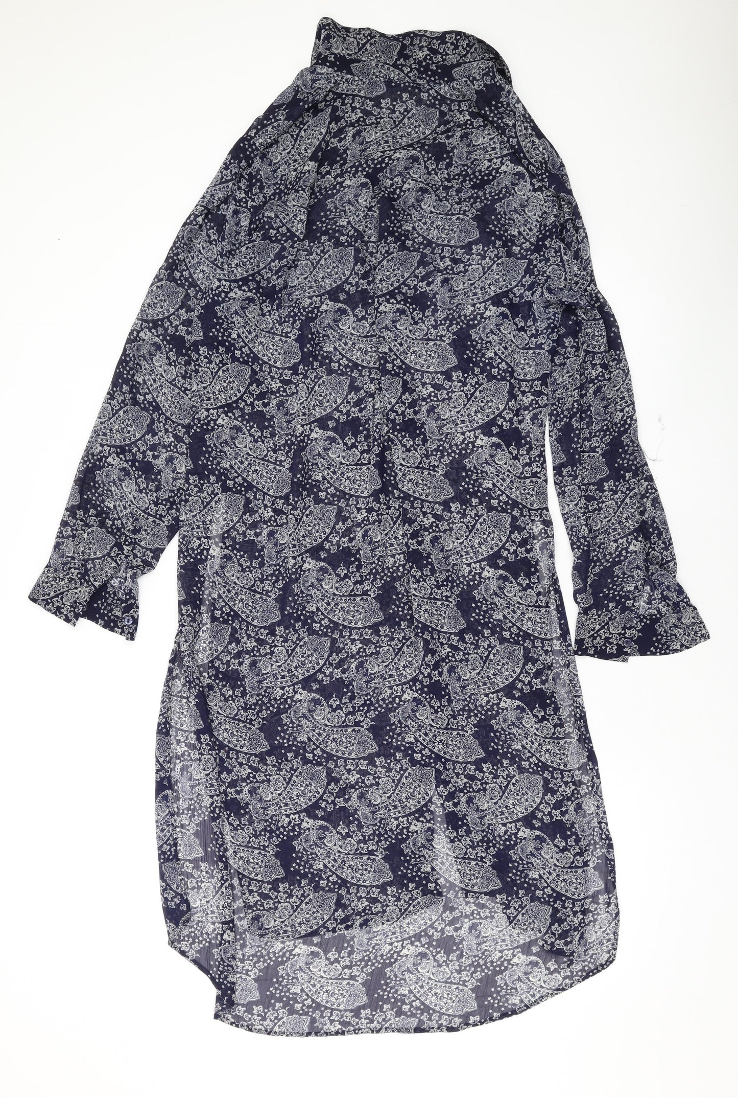 Marks and Spencer Womens Blue Geometric Polyester Shirt Dress Size 16 Collared Button