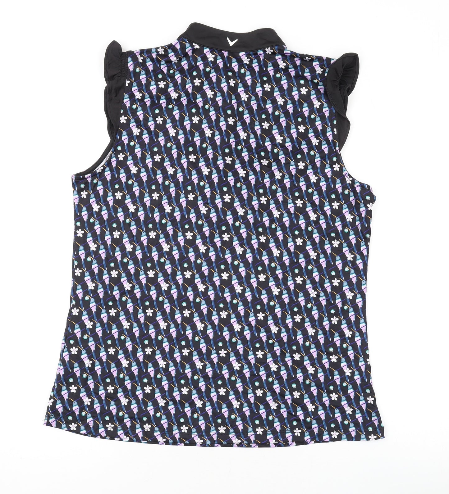 Callaway Womens Black Geometric Polyester Basic Tank Size L V-Neck Zip - Golf