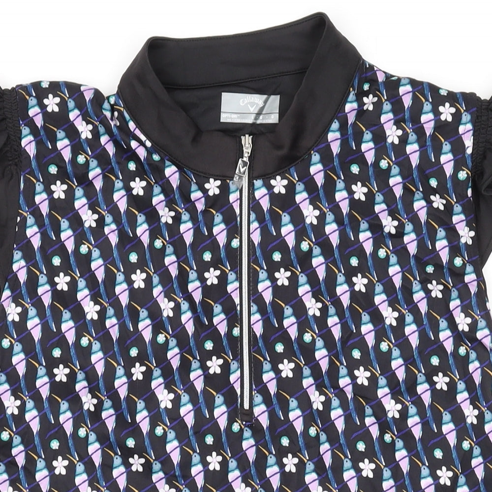 Callaway Womens Black Geometric Polyester Basic Tank Size L V-Neck Zip - Golf