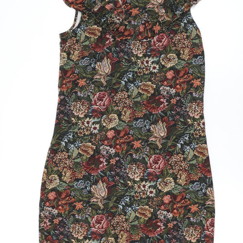 Morgan Womens Multicoloured Floral Polyester Tank Dress Size 8 V-Neck Zip