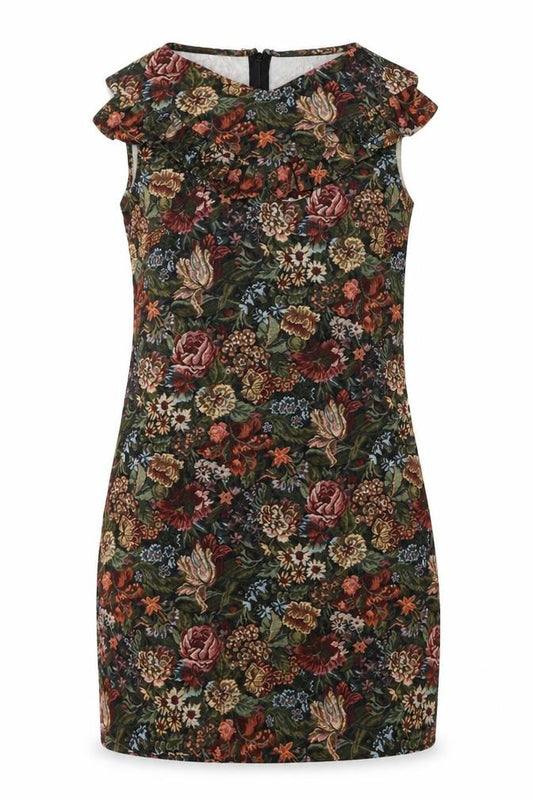 Front view of Morgan women’s multicoloured floral polyester tank dress, size UK 8, v-neck zip
