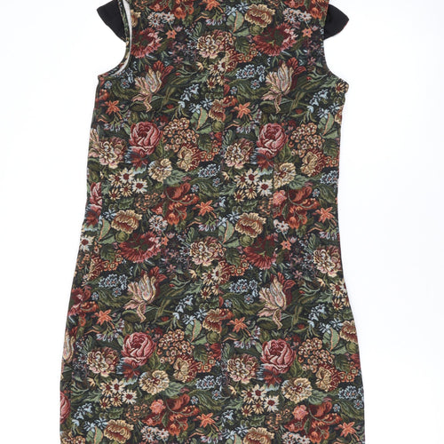 Morgan Womens Multicoloured Floral Polyester Tank Dress Size 8 V-Neck Zip