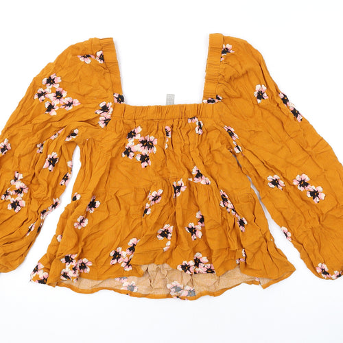ASOS Womens Yellow Floral Viscose Basic Blouse Size 10 Square Neck