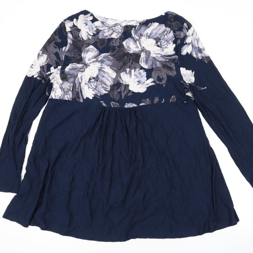 Phase Eight Womens Blue Floral Viscose Basic Blouse Size 16 Scoop Neck