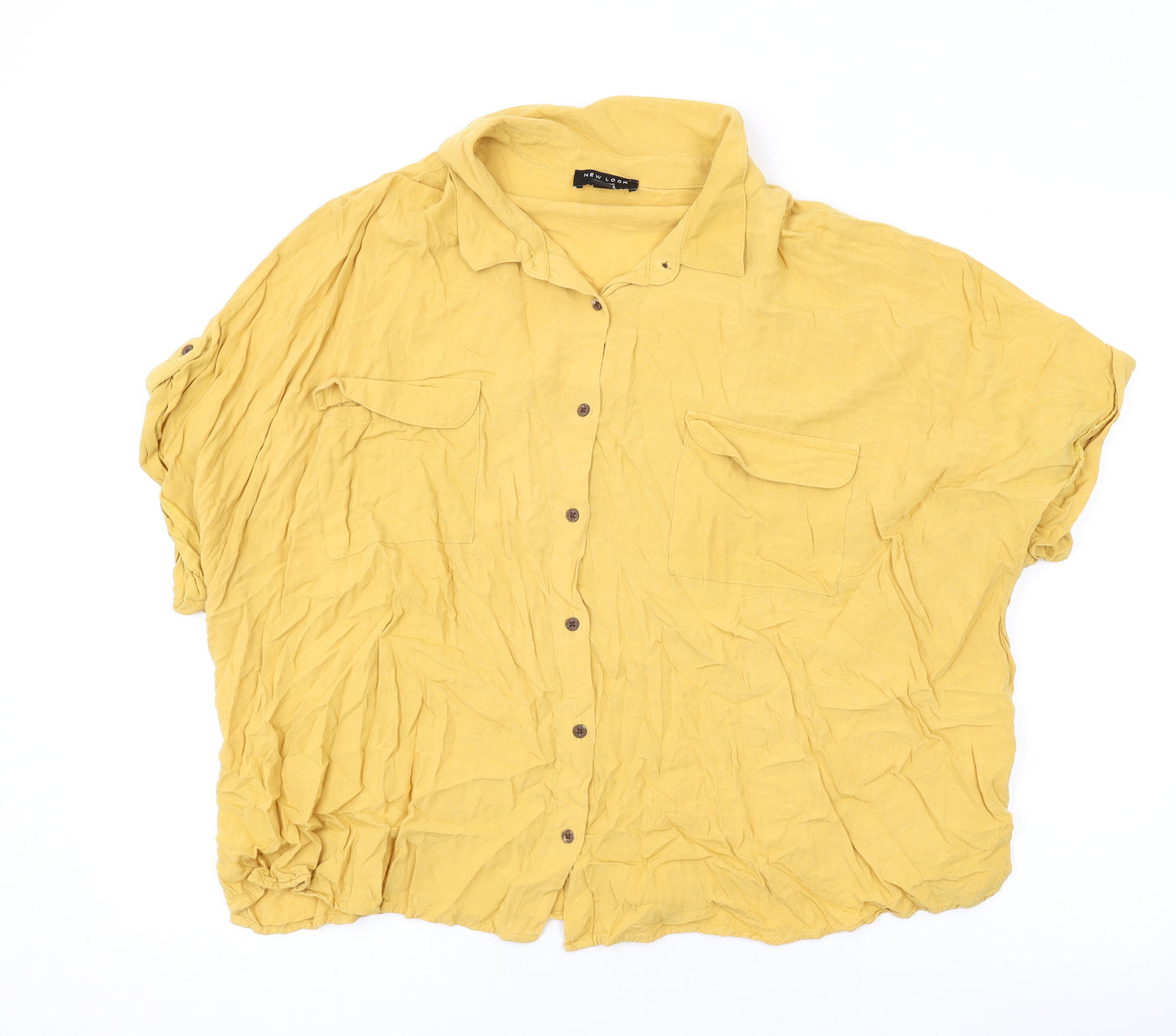 New Look Womens Yellow Viscose Basic Button-Up Size 26 V-Neck