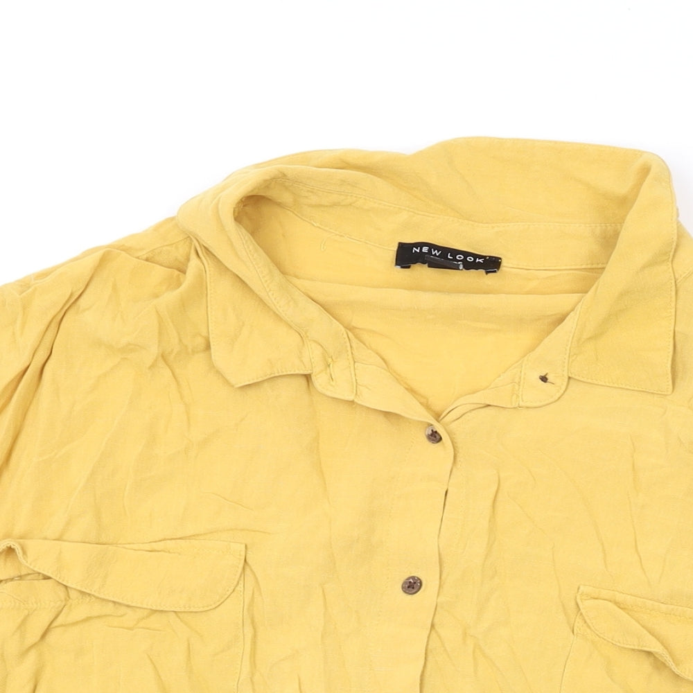New Look Womens Yellow Viscose Basic Button-Up Size 26 V-Neck