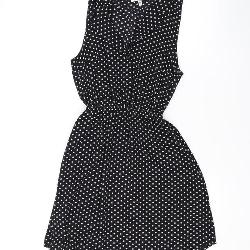 Monteau Womens Black Polka Dot Polyester A-Line Size M Collared Pullover