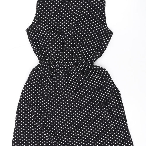Monteau Womens Black Polka Dot Polyester A-Line Size M Collared Pullover