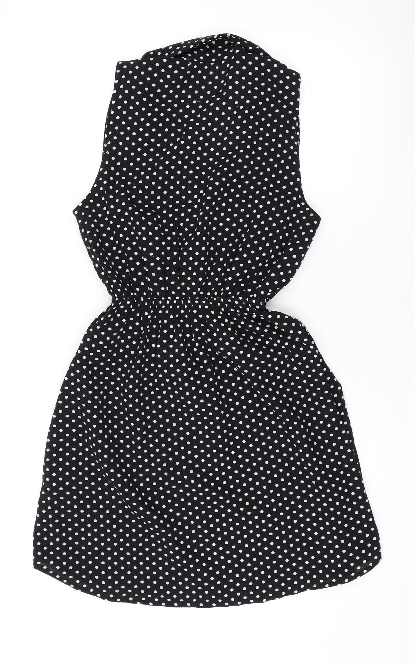 Monteau Womens Black Polka Dot Polyester A-Line Size M Collared Pullover