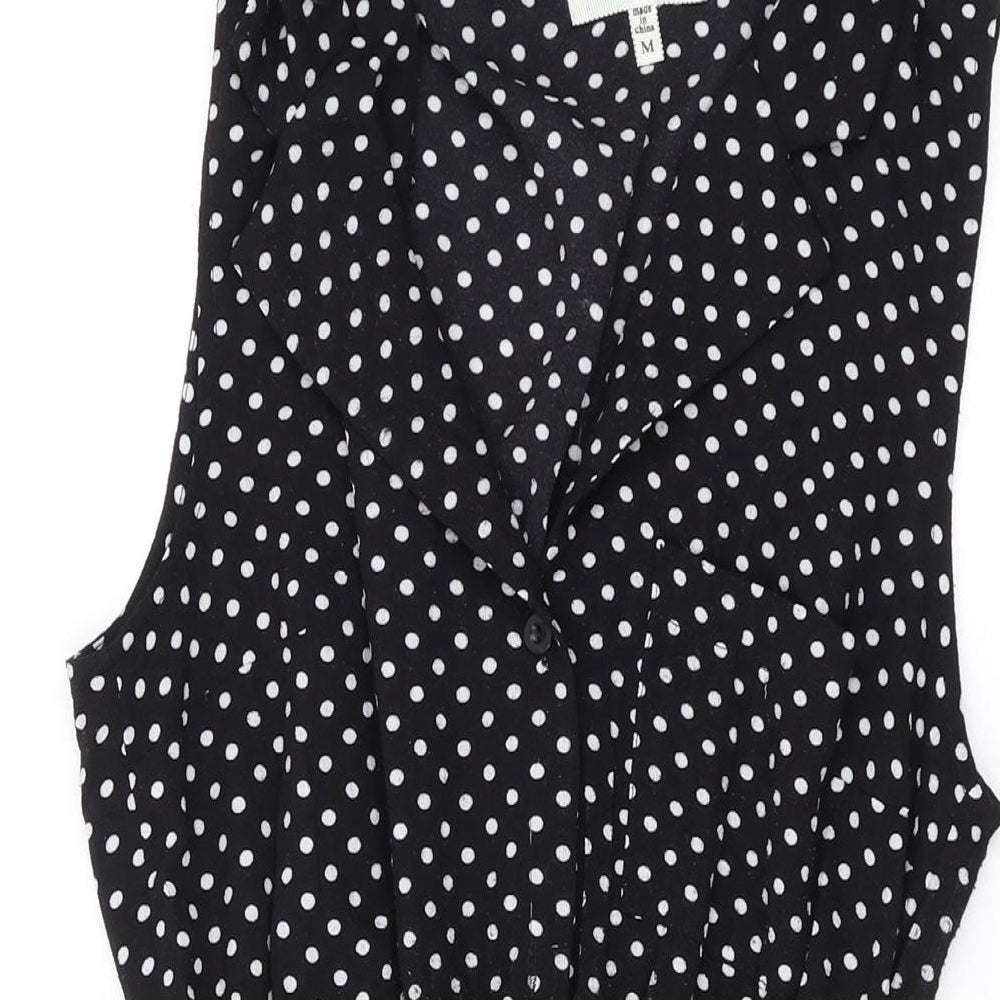 Monteau Womens Black Polka Dot Polyester A-Line Size M Collared Pullover