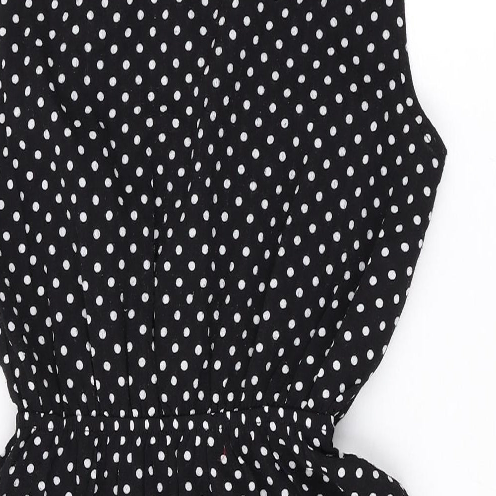 Monteau Womens Black Polka Dot Polyester A-Line Size M Collared Pullover