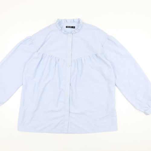 Nasty Gal Womens Blue Polyester Basic Button-Up Size 12 Round Neck