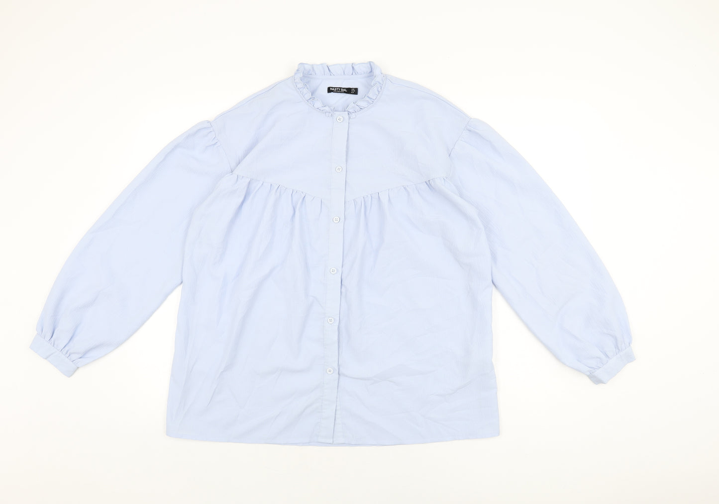 Nasty Gal Womens Blue Polyester Basic Button-Up Size 12 Round Neck