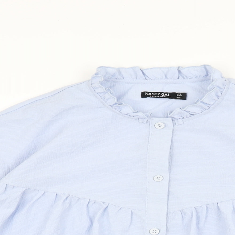 Nasty Gal Womens Blue Polyester Basic Button-Up Size 12 Round Neck