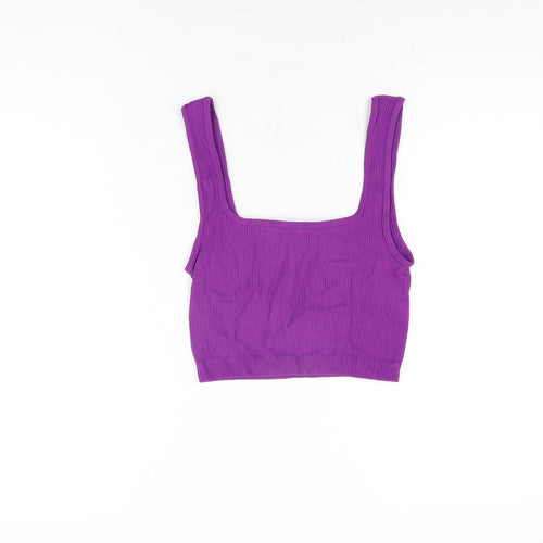 Zara Womens Purple Polyester Cropped T-Shirt Size XS Square Neck