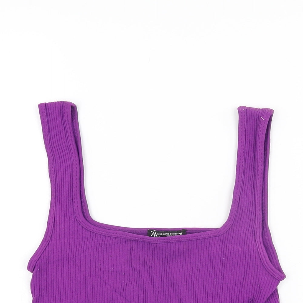Zara Womens Purple Polyester Cropped T-Shirt Size XS Square Neck