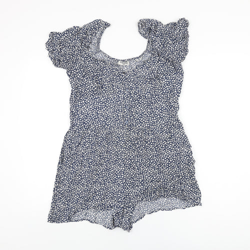 Superdry Womens Blue Floral Viscose Playsuit One-Piece Size 14 Zip