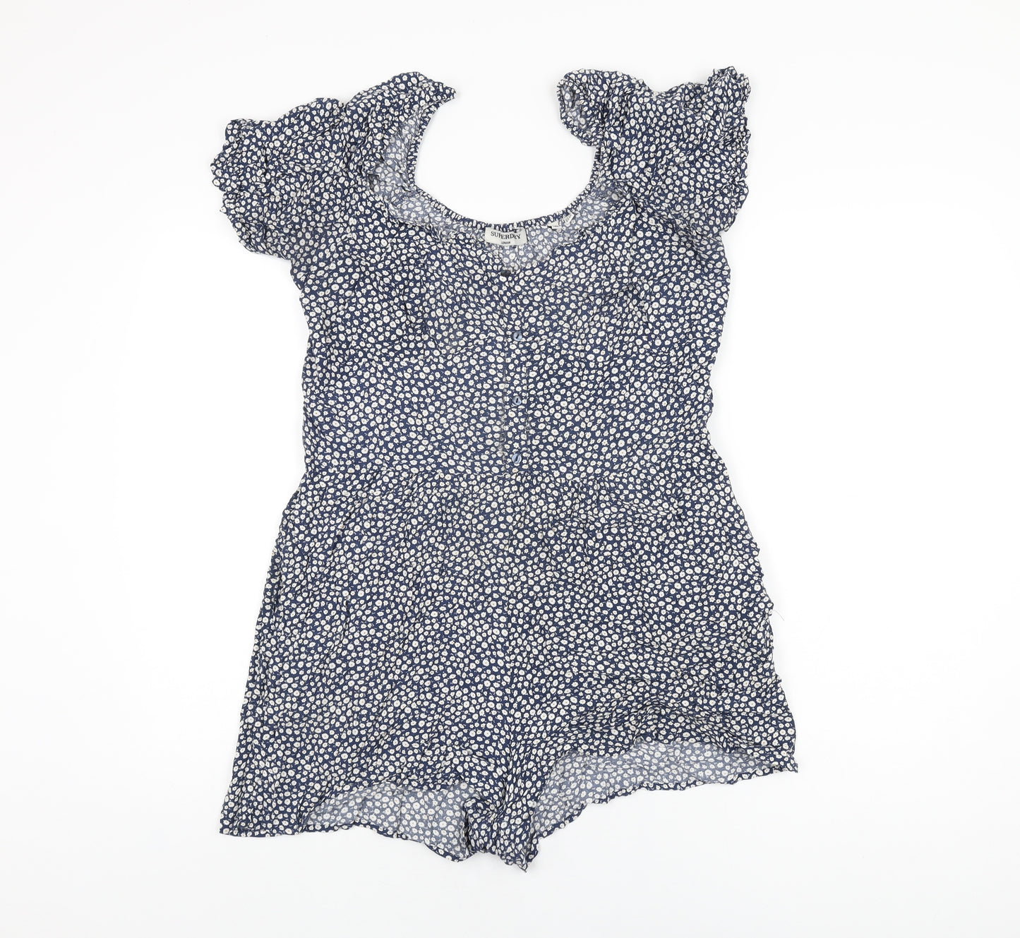 Superdry Womens Blue Floral Viscose Playsuit One-Piece Size 14 Zip