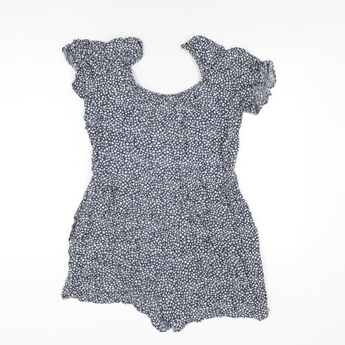 Superdry Womens Blue Floral Viscose Playsuit One-Piece Size 14 Zip