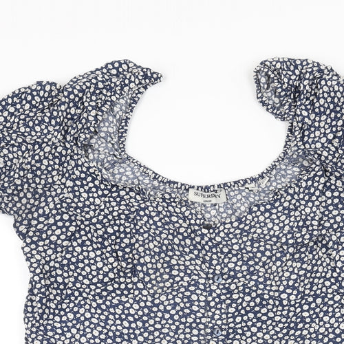 Superdry Womens Blue Floral Viscose Playsuit One-Piece Size 14 Zip