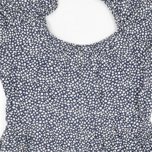 Superdry Womens Blue Floral Viscose Playsuit One-Piece Size 14 Zip