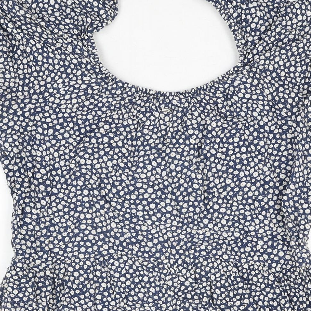 Superdry Womens Blue Floral Viscose Playsuit One-Piece Size 14 Zip