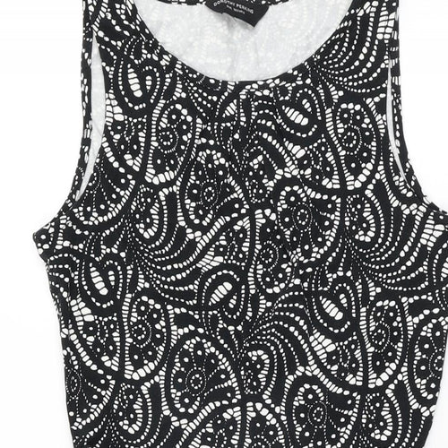 Dorothy Perkins Womens Black Geometric Cotton Skater Dress Size 8 Round Neck Pullover