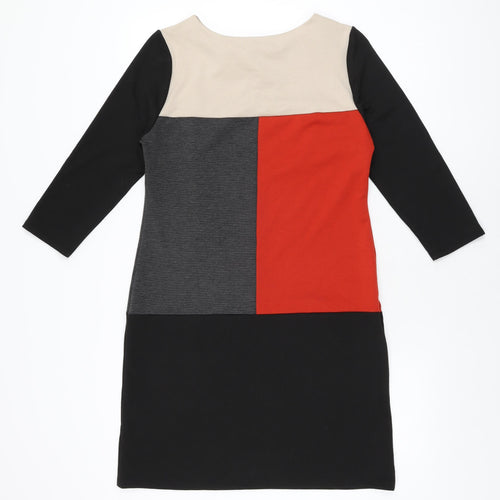 BHS Womens Black Geometric Polyester Shift Size 10 Boat Neck Pullover