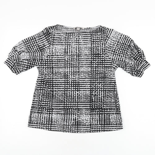 H&M Womens Grey Geometric Polyester Basic T-Shirt Size XS Round Neck