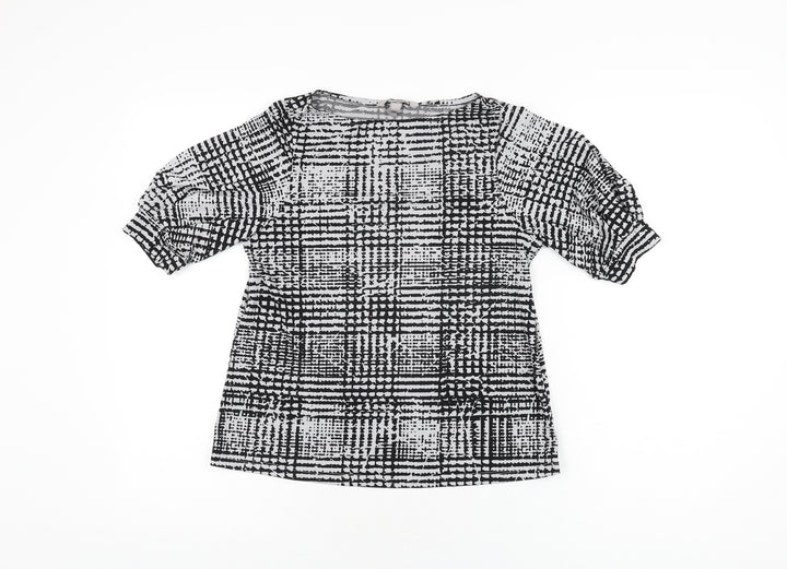 H&M Womens Grey Geometric Polyester Basic T-Shirt Size XS Round Neck