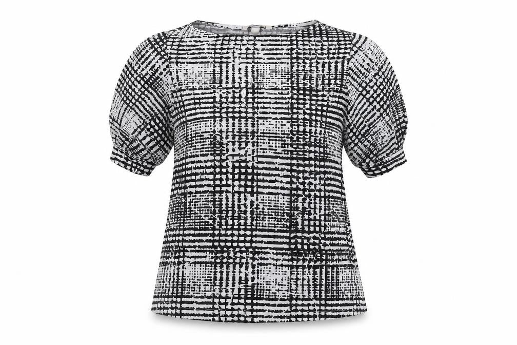 Front view of H&M women’s grey geometric polyester basic t-shirt, size XS, round neck